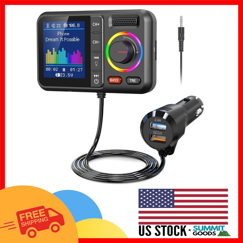 Hands-Free Bluetooth V5.0 FM Transmitter with Color Display & Fast Charge - KM28