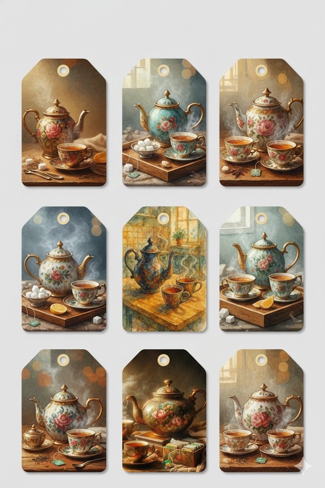 Teapots Tags Embellishments Junk Journal Scrapbook