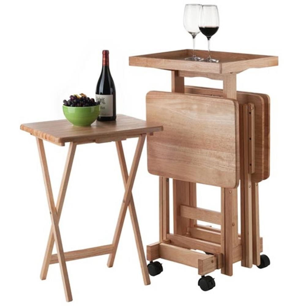 Bowery Hill 6-Piece Transitional Solid Wood Snack Table Set in Natural