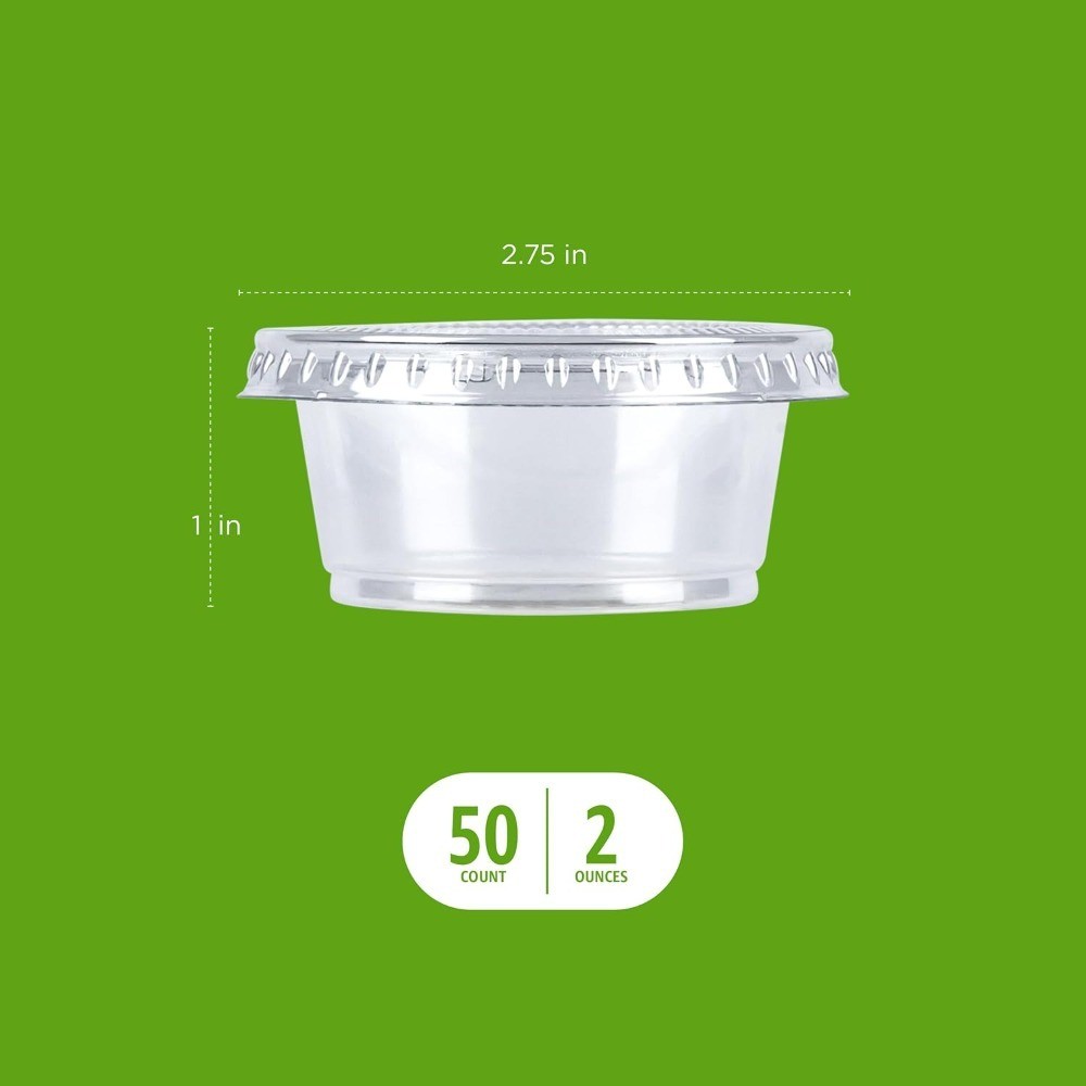 Disposable Plastic To-Go Cups with Lids Mini 2oz Small Sampling Cups 50 Count