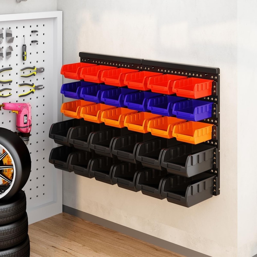 Classic Wall Mounted Tool Storage Rack with Vibrant Color Coding - 25.2"