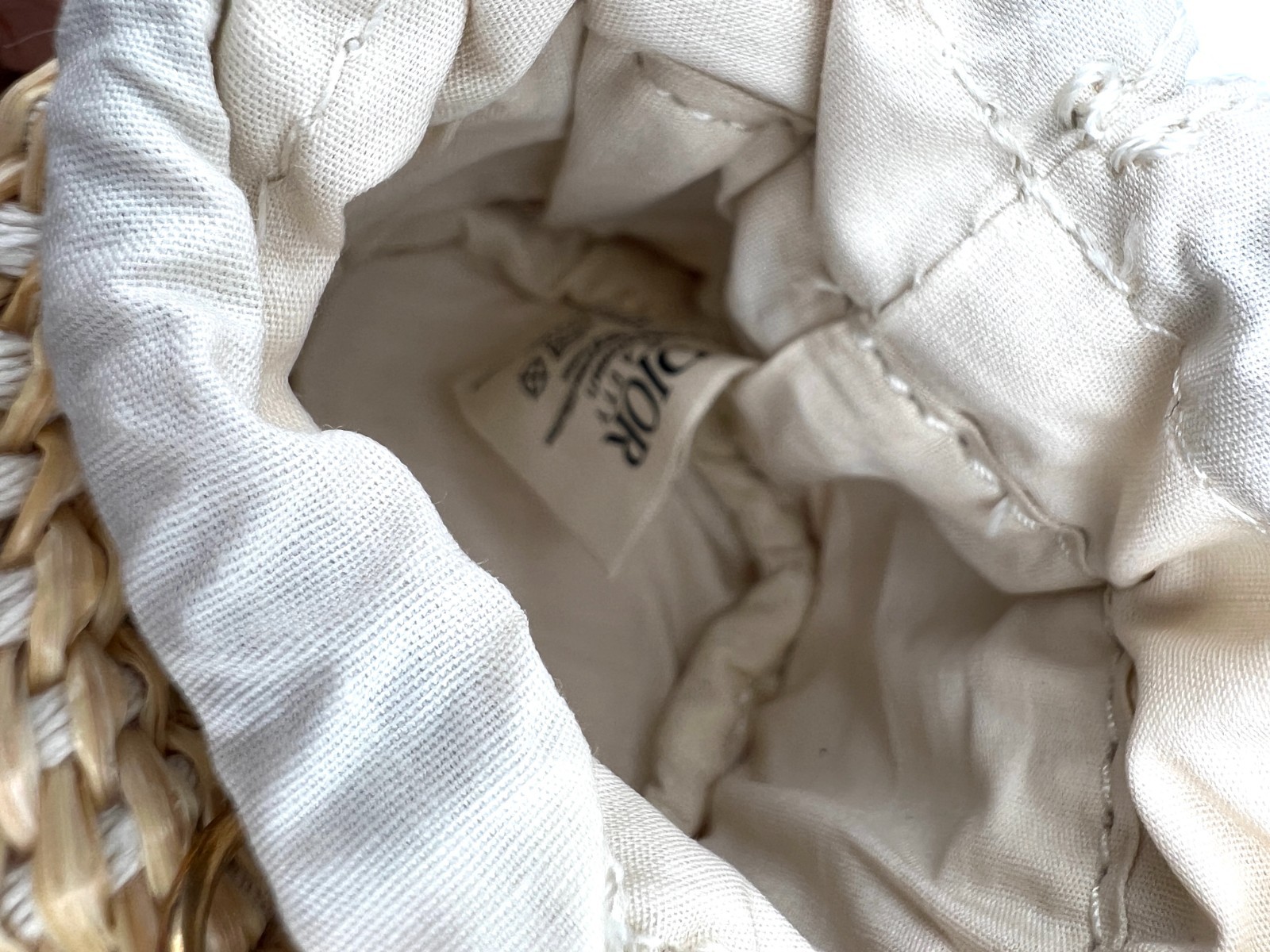 Christian Dior Straw Mini Pouch Cosmetic Bag with a Drawstring Closure~Mini Size