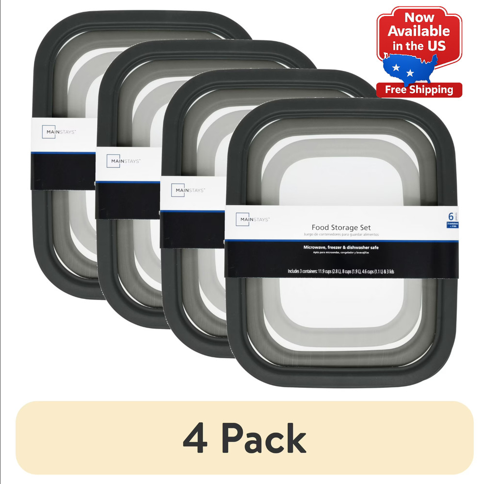 (4 Pack) Mainstays 6PC Plastic Food Storage Container Set