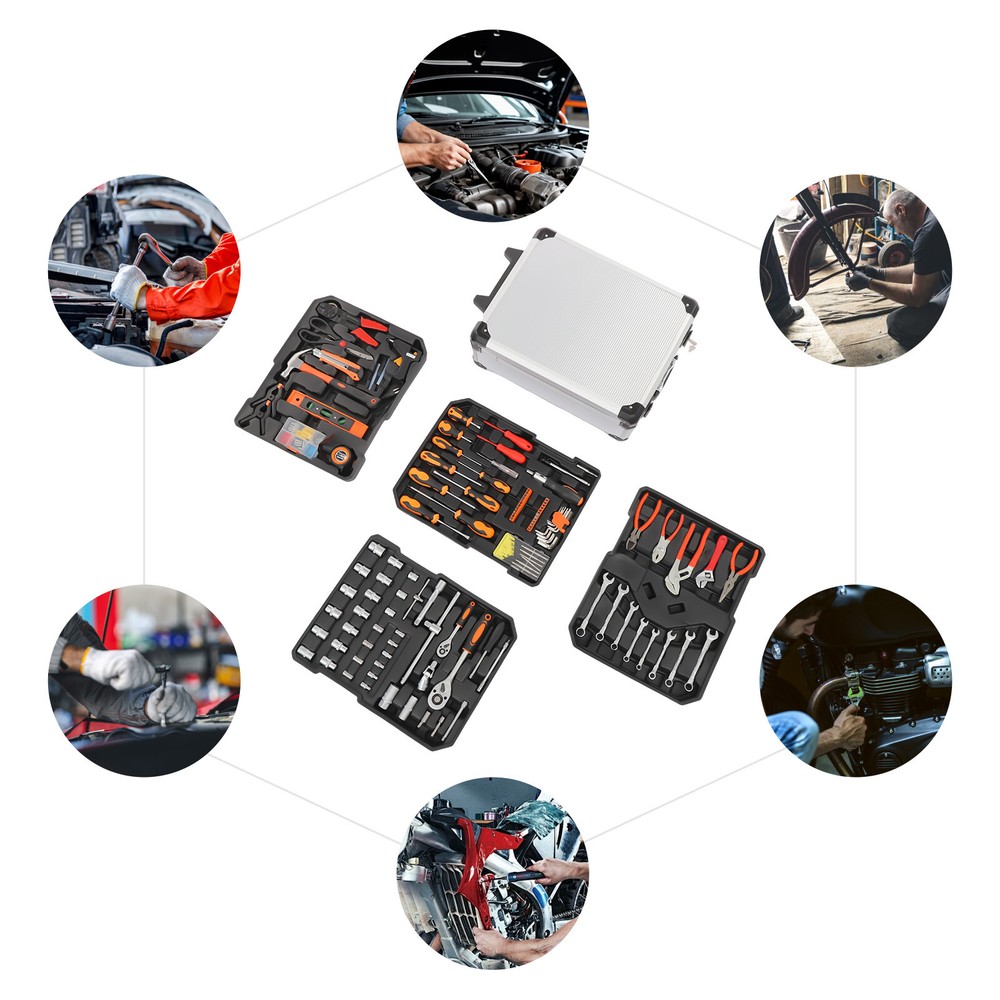 4-Compartments Trolley Case Tool Box Hand Tool Kit Hardware Tool & Luggage Kit