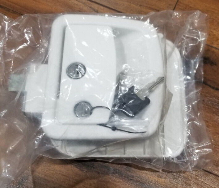 White Plastic RV Camper Entry Door Latch Handle Deadbolt Key Lock (LARGE)