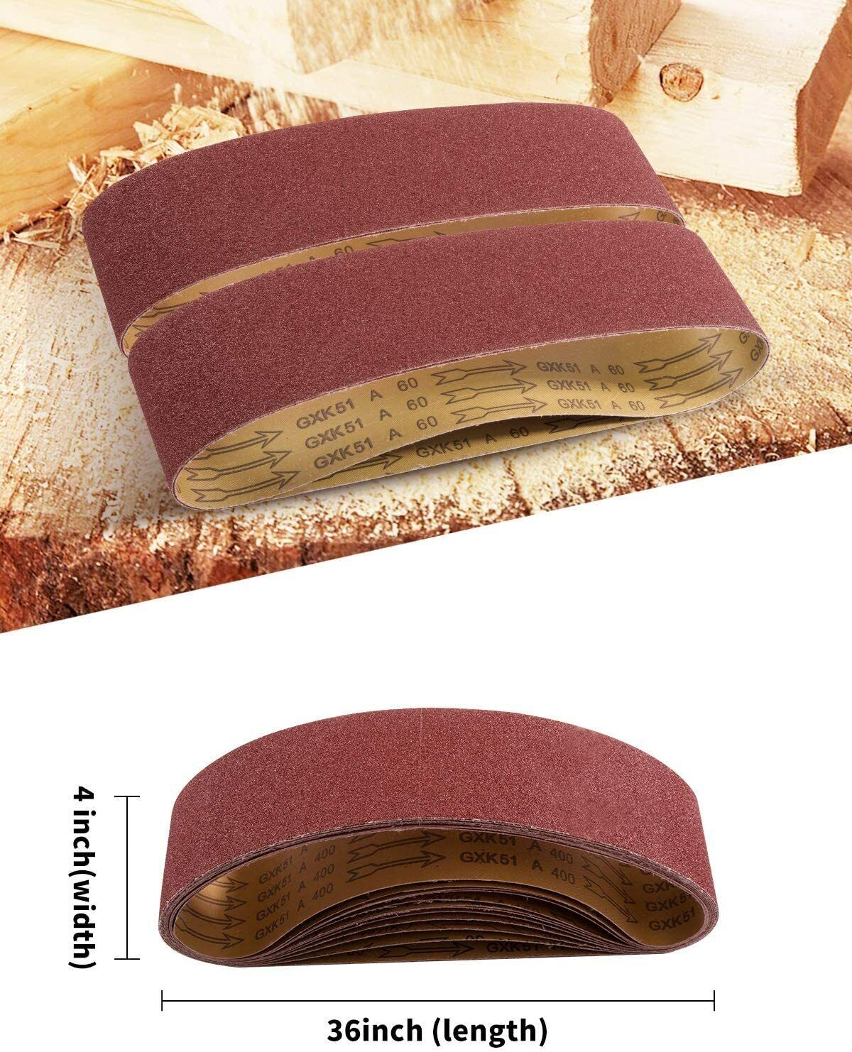 12PCS 4 x36 inch Sanding Belts 60 80 120 150 240 400 Grit Belt Sander Sandpaper