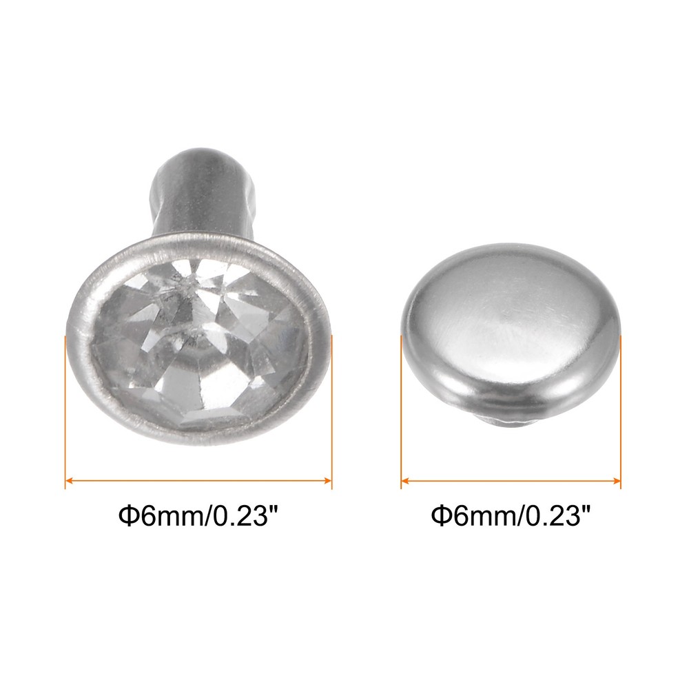 50pcs Crystal Rivets 6mm Rhinestone Rivets Rapid Stud Rivets, Silver