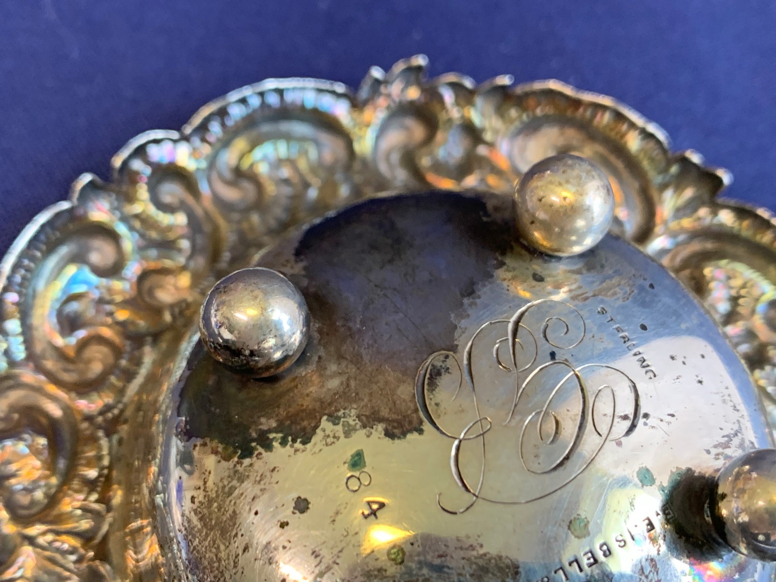 Antique Sterling Silver Condiment Dish Master Salt Cellar 36.66g Floral Repousse