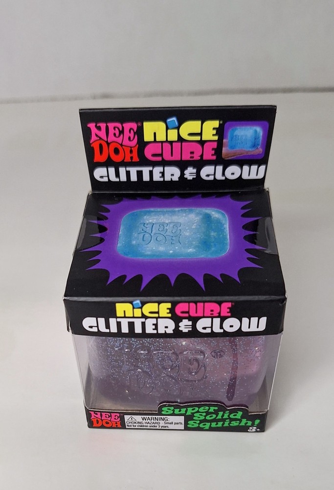 1 NeeDoh Purple Glitter Glow Nice Cube Super Solid Squish NEW nee doh