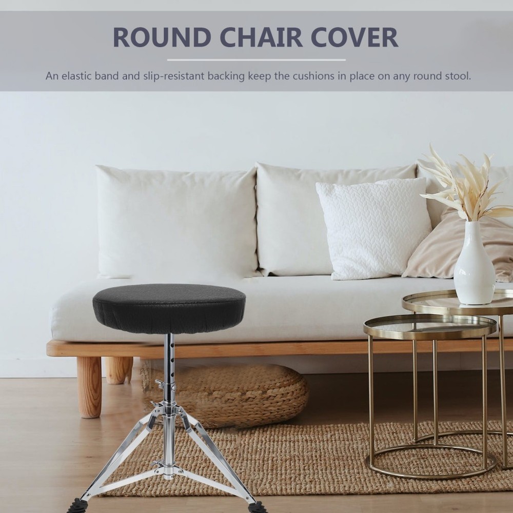 Slip Resistant Round Stool Cover Black Elastic Cushion Protector