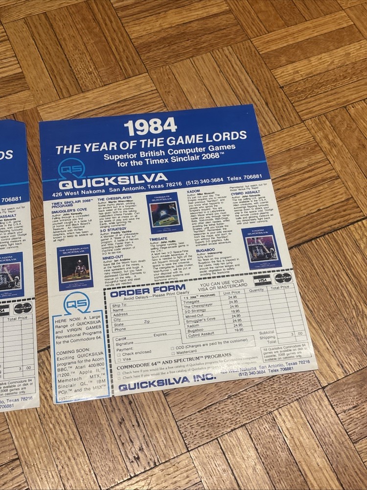 1984 QUICKSILVA Timex Sinclair 2068 Computer Game Catalogs & Brochures