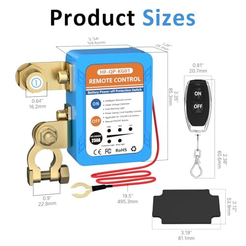 250A Kill Switch for Car, 12V/24V Remote Battery Disconnect Switch Automatic