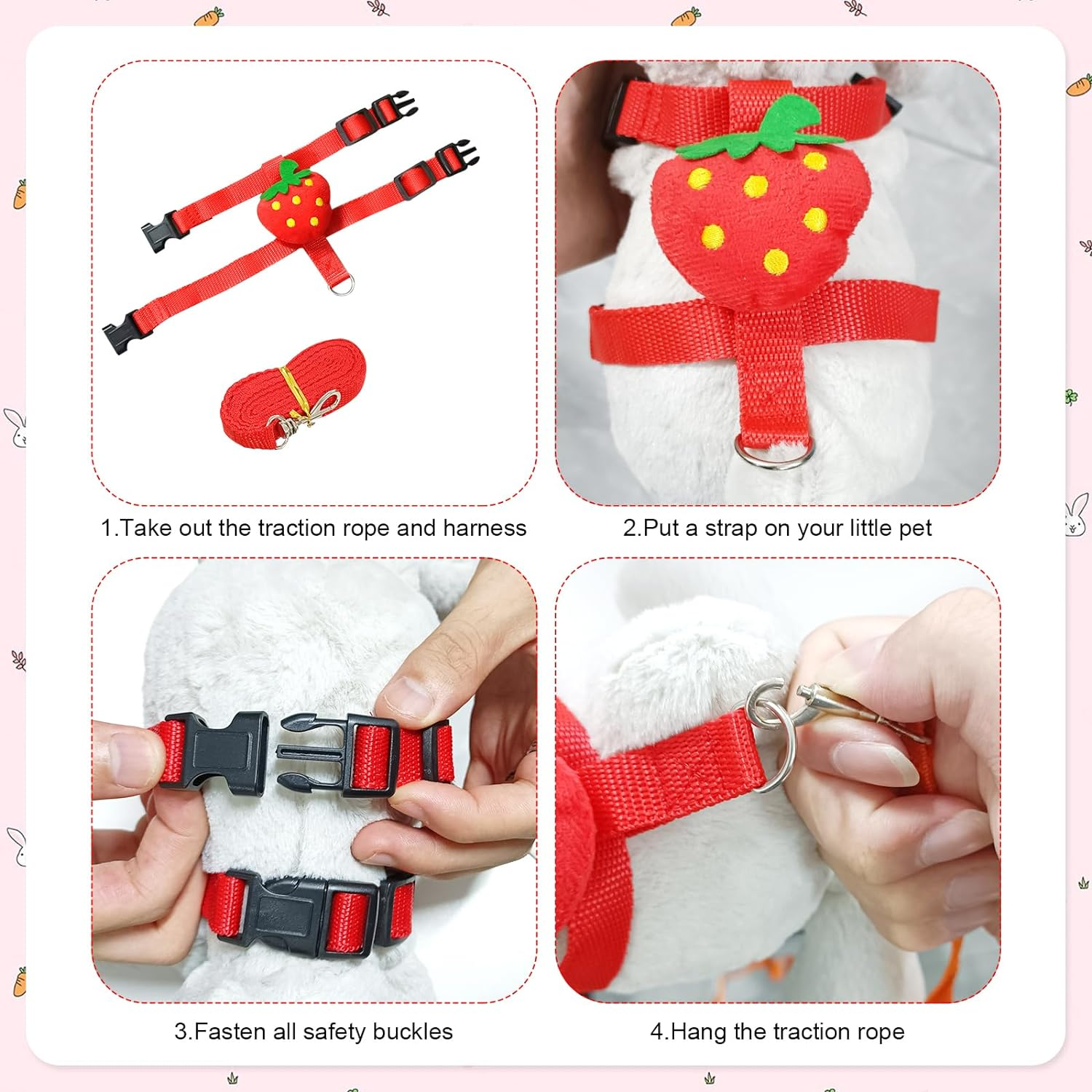 Bunny Harness and Leash for Rabbits,2 Pack Adjustable Bunny Harness,Cute Vest