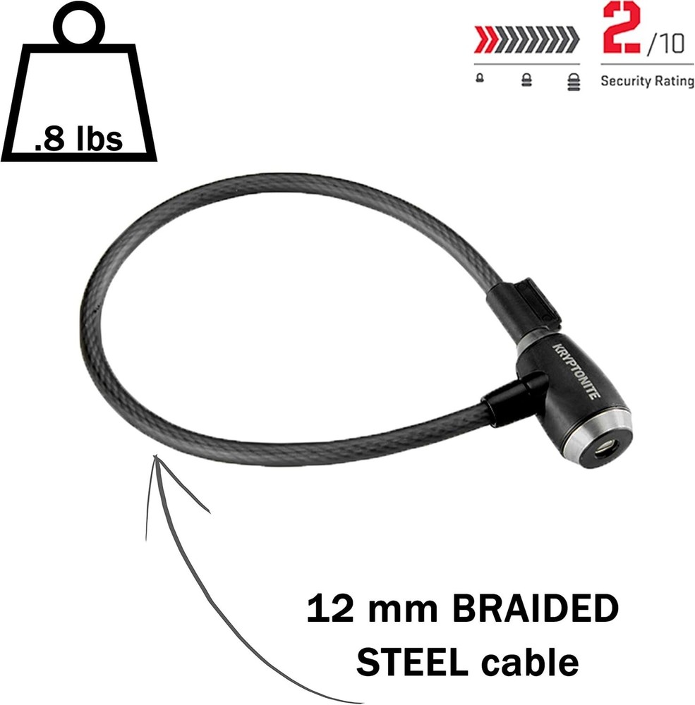 Multi-Use KryptoFlex 12mm Bike Lock Cable - Key and Combination Lock Options