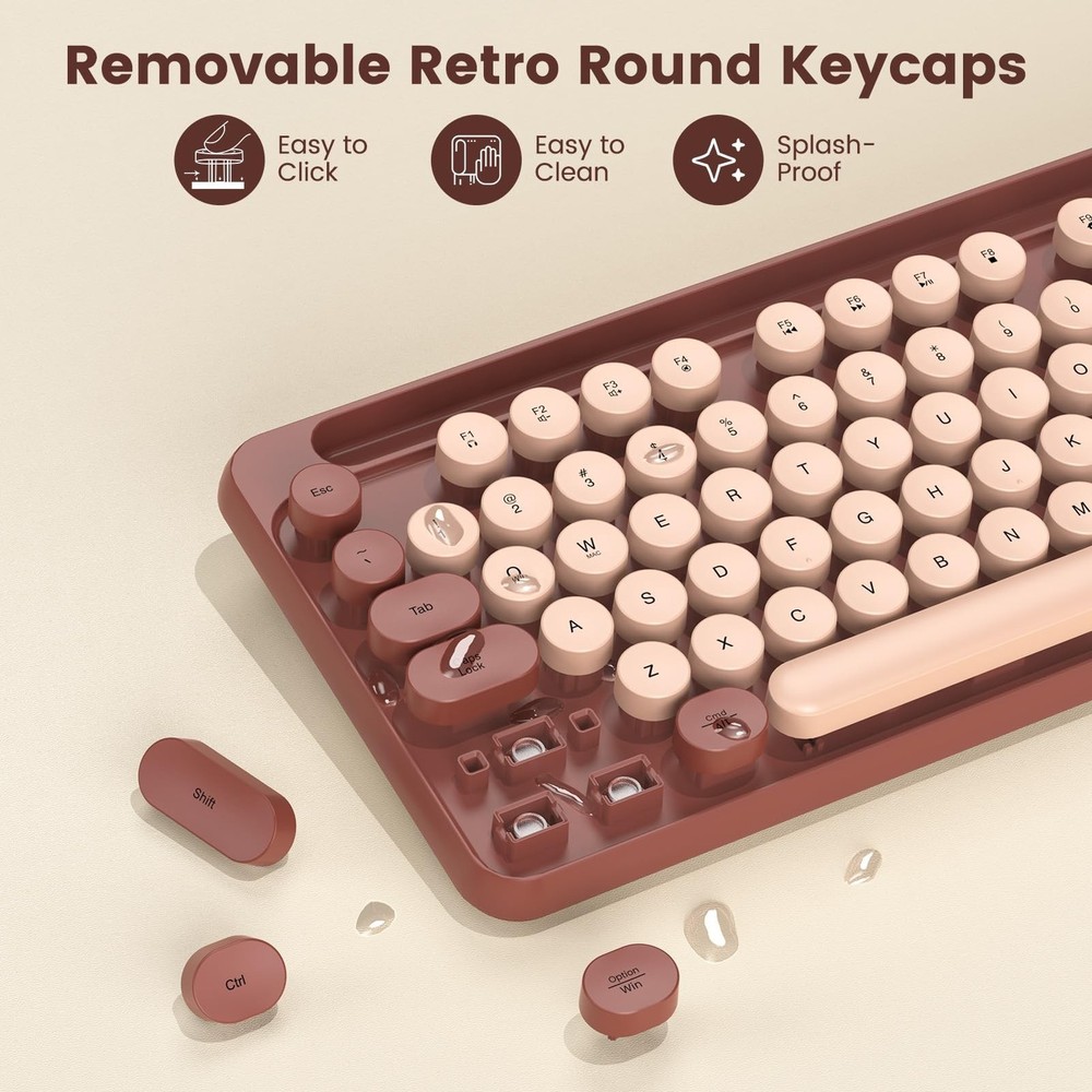 Wireless Keyboard and Mouse Combo, Retro Round Keycaps, Full-Size Stylish Typ...