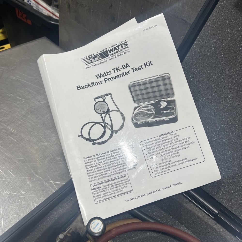 Watts TK-9A Backflow Preventer Test Kit Used Surplus