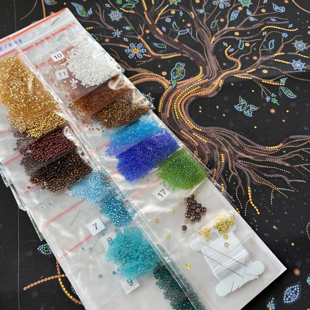 Bead Embroidery Kit, DIY Needlepoint, World Tree, Beadwork WISH TREE
