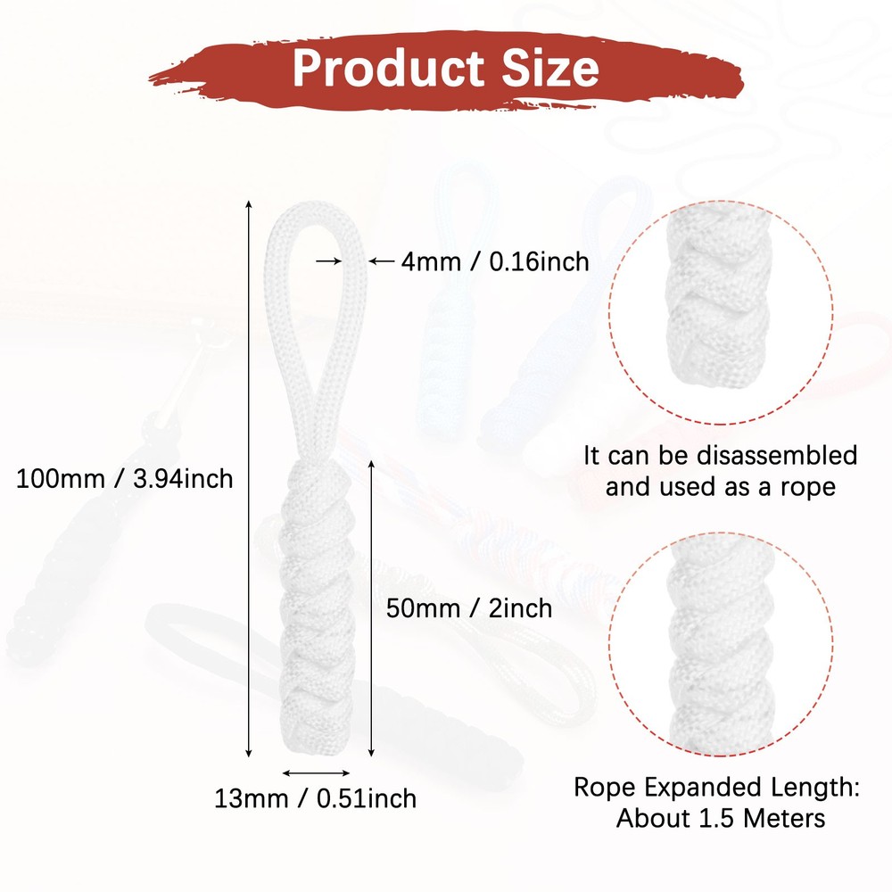 Zipper Pull Replacement [10PCS] - Paracord Pull Tab Extender -[White]