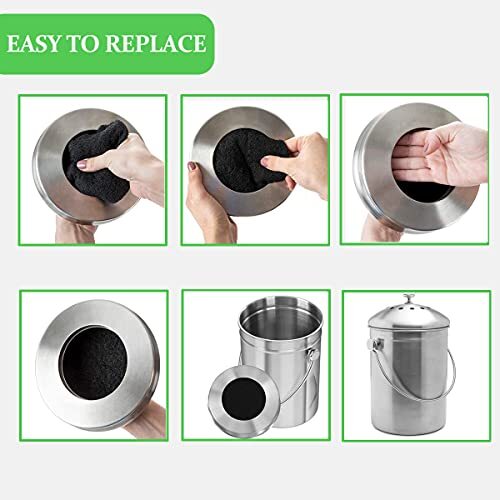 Kitchen Compost Bin Charcoal Filter Ceramic Pail Activated Carbon, 7Pieces Set
