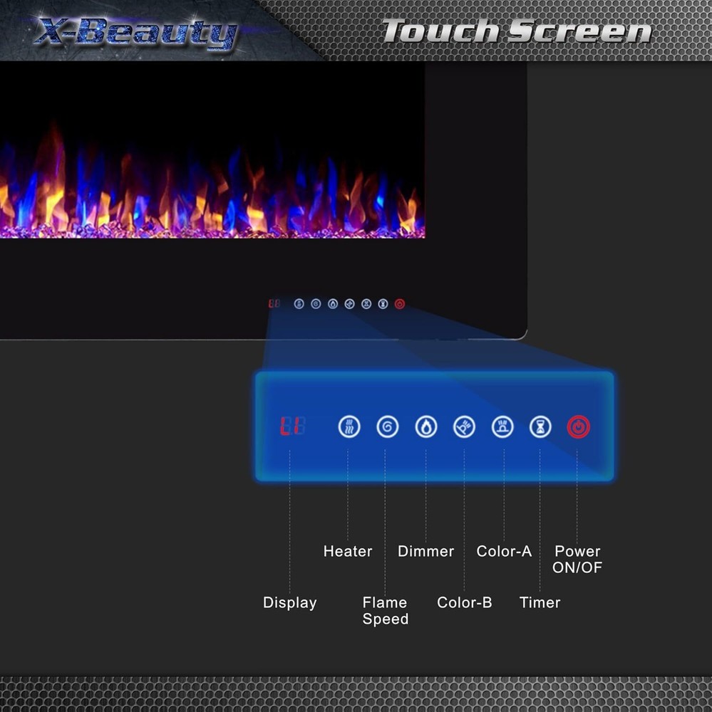 36 '' Wall Mounted Recessed Electric Fireplace Insert,Touch Screen,Remote