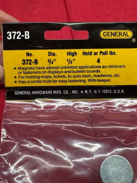 General Tools No. 372B Alnico Button Magnet 4 lb Pull - Old Inventory