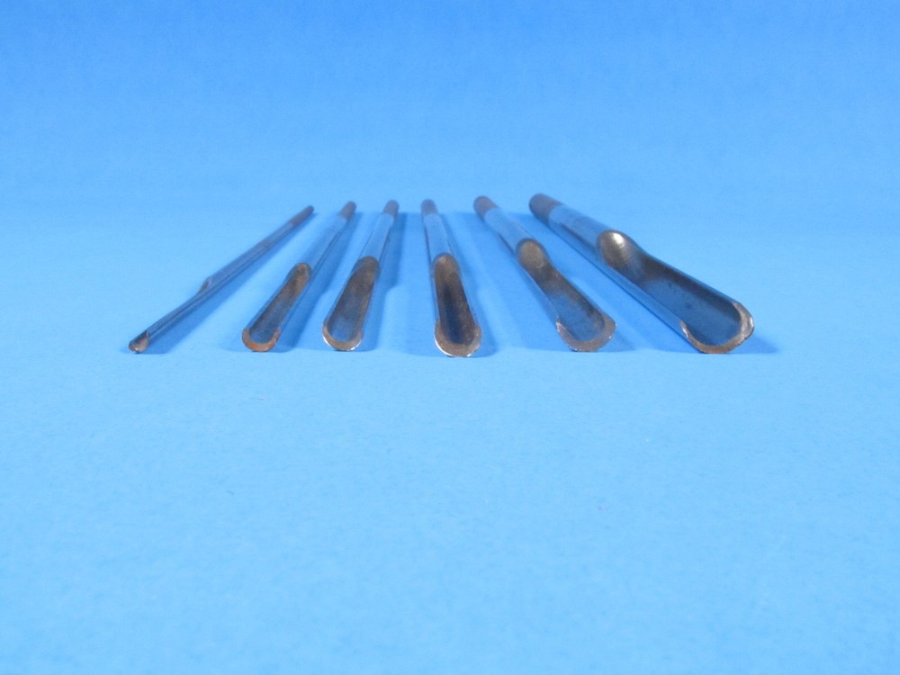 uncommon set 6 drill rod style wood gouges or carving tools w/ knurled handles