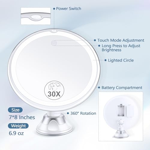Magnifying Mirror with Light 30X, Lighted Makeup Mirror 30X for White-3aaa