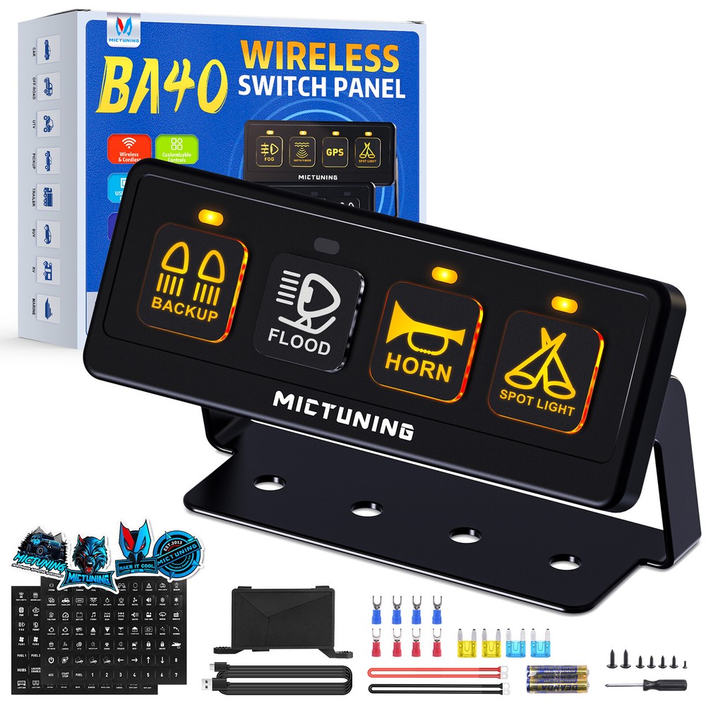 MICTUNING 4 Gang Switch Panel,Wireless Remote Control Offroad Light Switch Panel