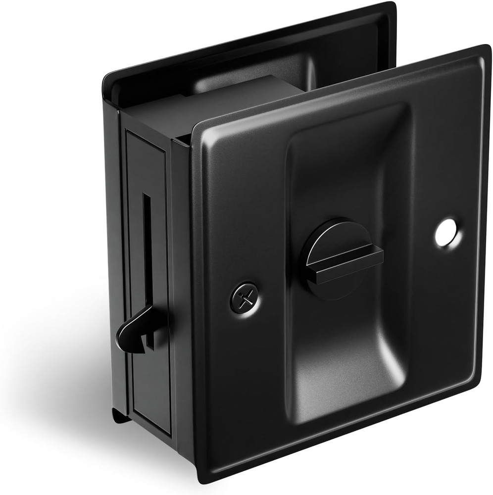 Pocket Door Hardware, Matte Black Solid Brass Lock 1 Pack,