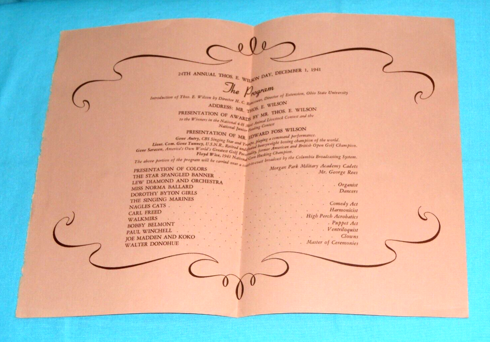 vintage 1941 WILSON & CO. Thos. E. Wilson Day program/menu