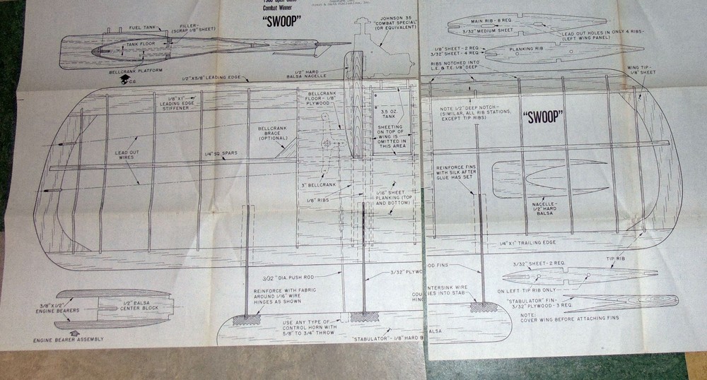 Hobby Helpers Model Airplane Plan Set #261, Pixie RC, Swoop CL Combat, Bearcat
