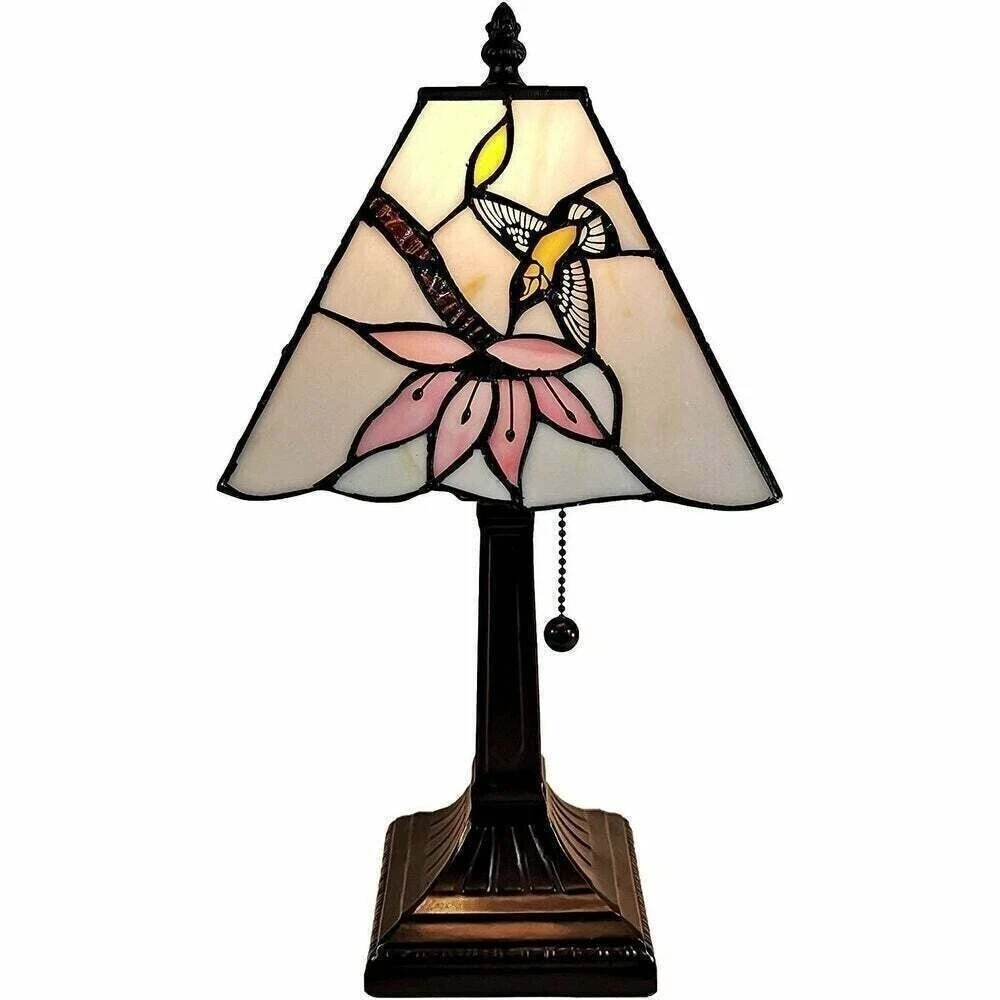 Tiffany Style Table Lamp Small Pink Hummingbird Office Nightstand Living Rm 15"