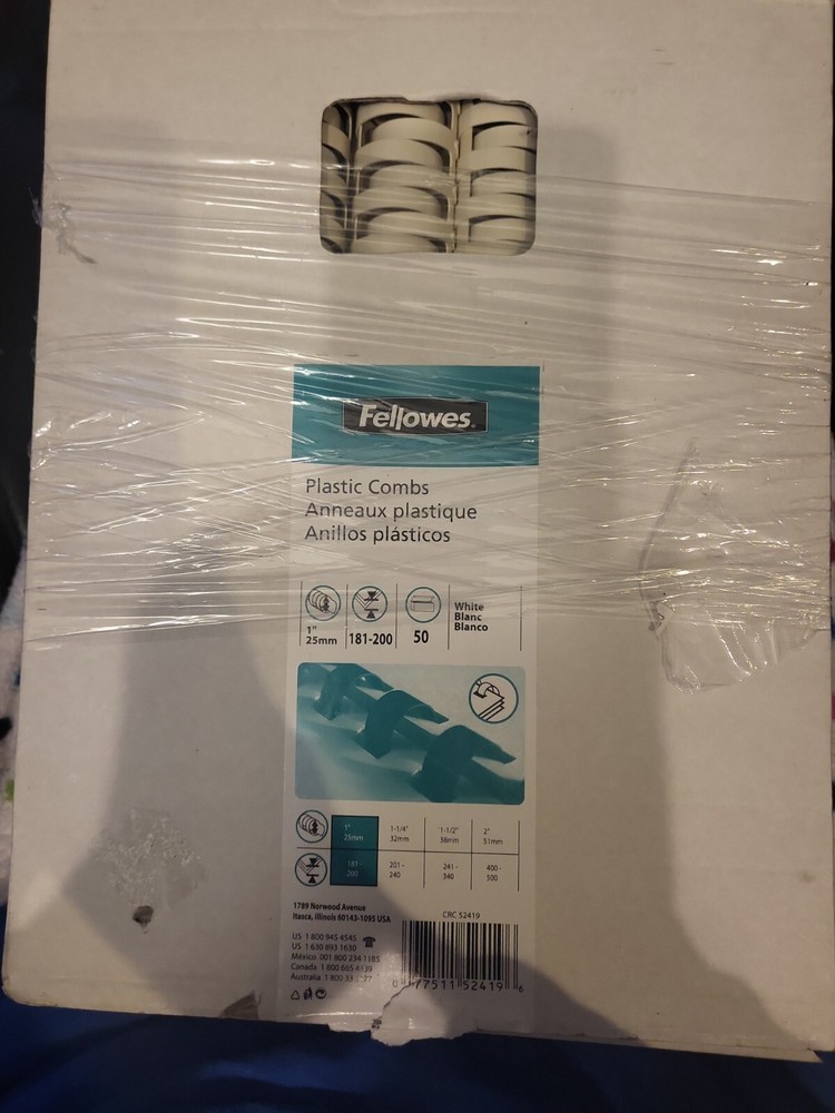 Fellowes Plastic Combs Binding Spines. 50 Pack. NIB CRC 52419