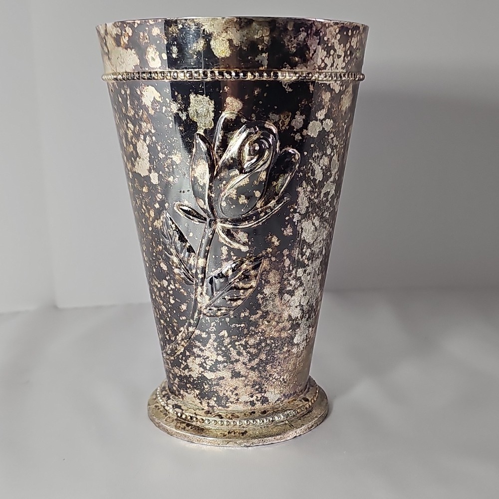 Teleflora Decorative Silver-Plated Vase with Rose Motif and Elegant Design