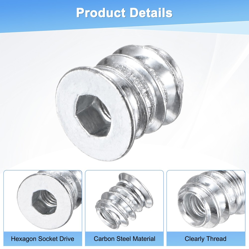 20-Pack Threaded Inserts for Wood, M4x10mm Threaded Insert Nuts [Silver Tone]