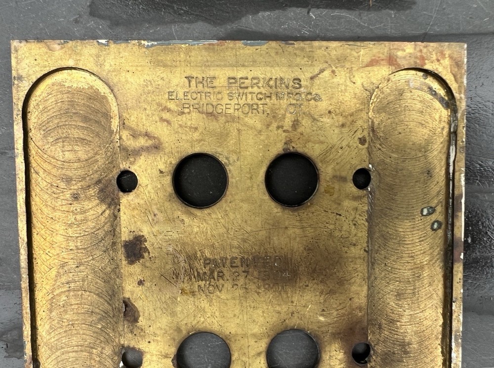Antique 1901 PERKINS Electric Switch Co. Light Button Copper Plate