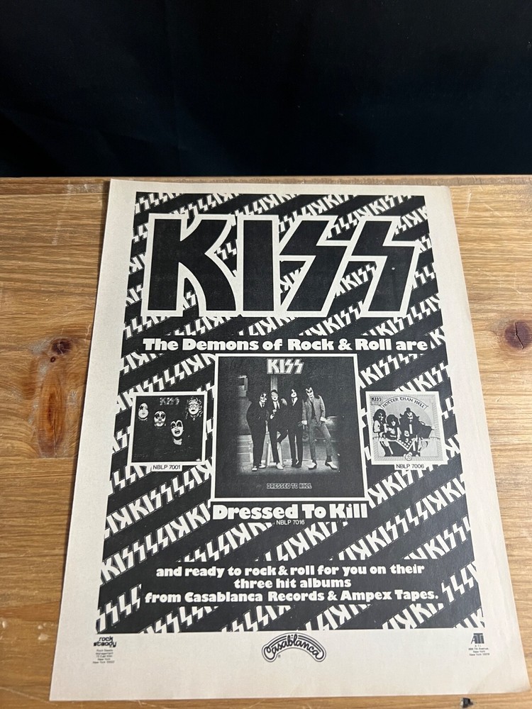 1975 VINTAGE 8X11 ALBUM PROMO PRINT Ad FOR ROCK BAND KISS "DRESSED TO KILL"