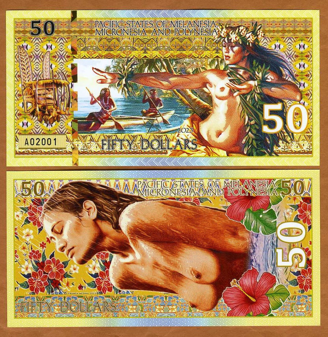 Pacific States of MMP, $50 2023 Private Issue Polymer, Polynesian