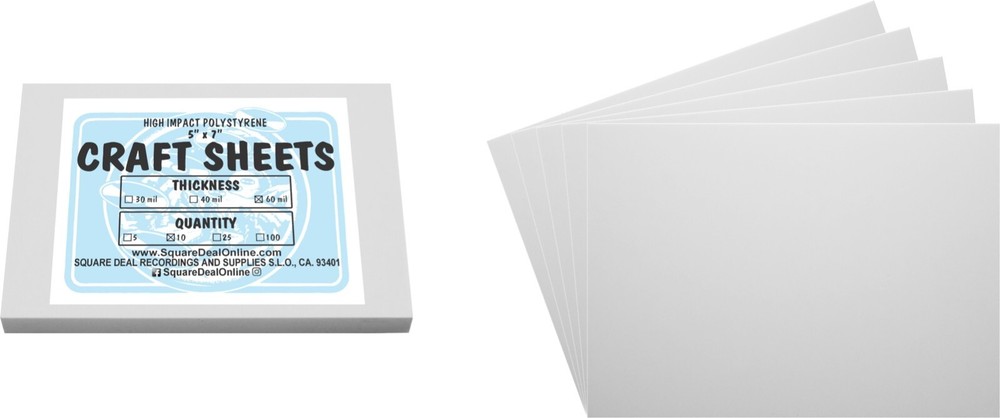 White Flex Plasticard Polystyrene Craft Sheets - 5"x7" - .060" thick - 10 Pack