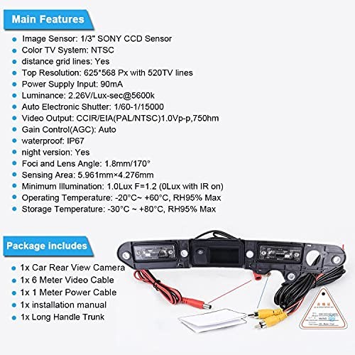 Waterproof HD Rear View Camera with Switch on Boot Camera + Long Handle Chest