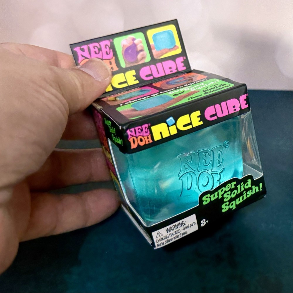 Nee Doh Nice Cube Super Solid Squish Blue Tactile Squeeze Toy 3+