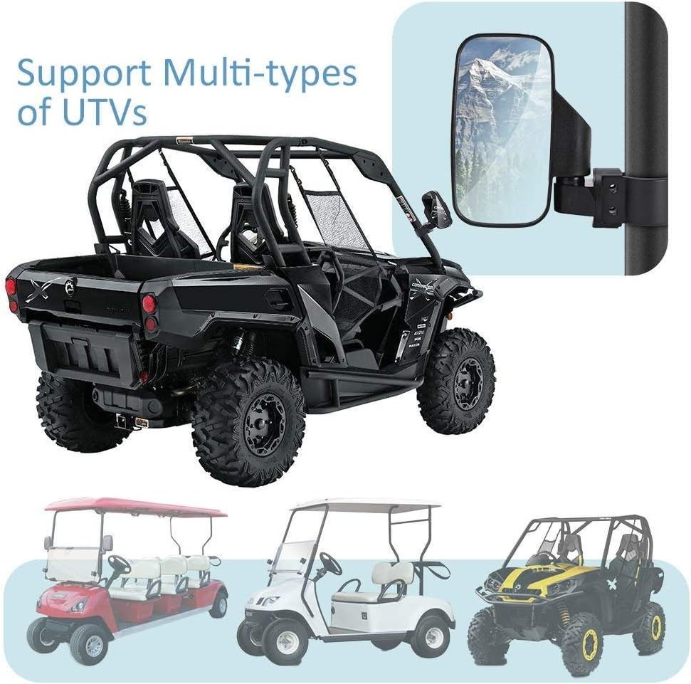 UTV Side Mirrors For 1.6" - 2" Roll Cage Bar, UTV Mirrors Compatible with wit...