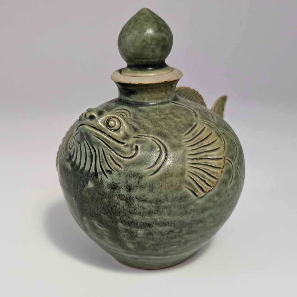 Vintage Celadon Glazed Toad Water Pot 4" H