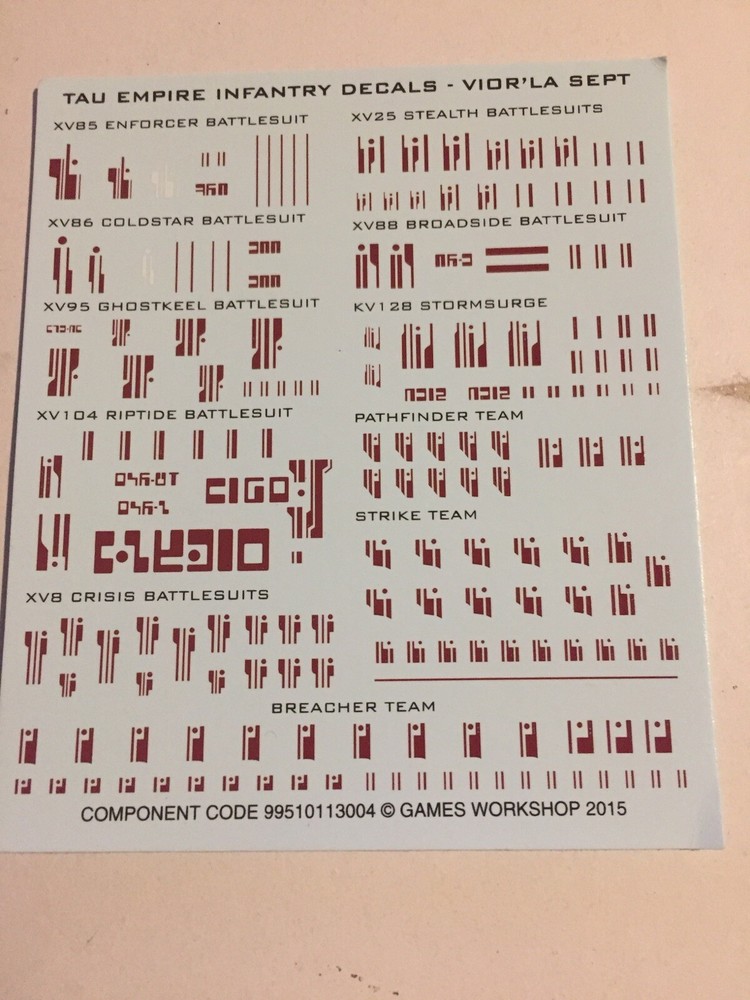 warhammer 40k Tau Infantry Decal Sheet