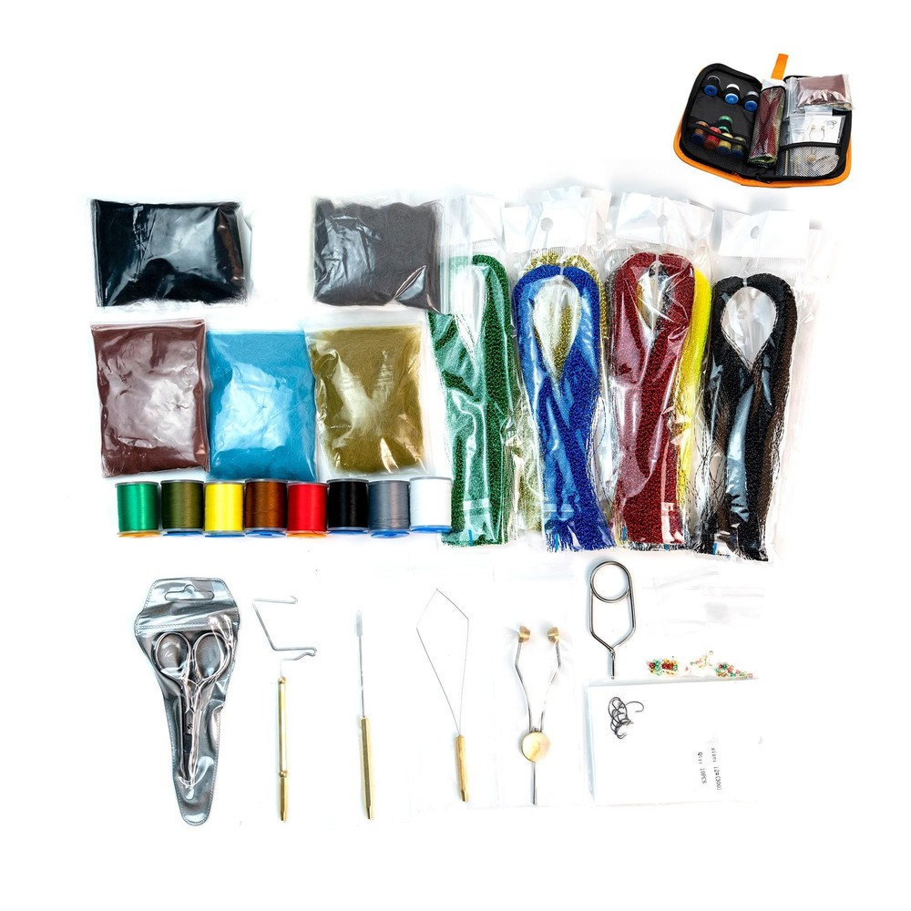 Fly Tying Kit Material Tools Kit Bobbin Fly Hooks Scissors Fly Beads Threader...
