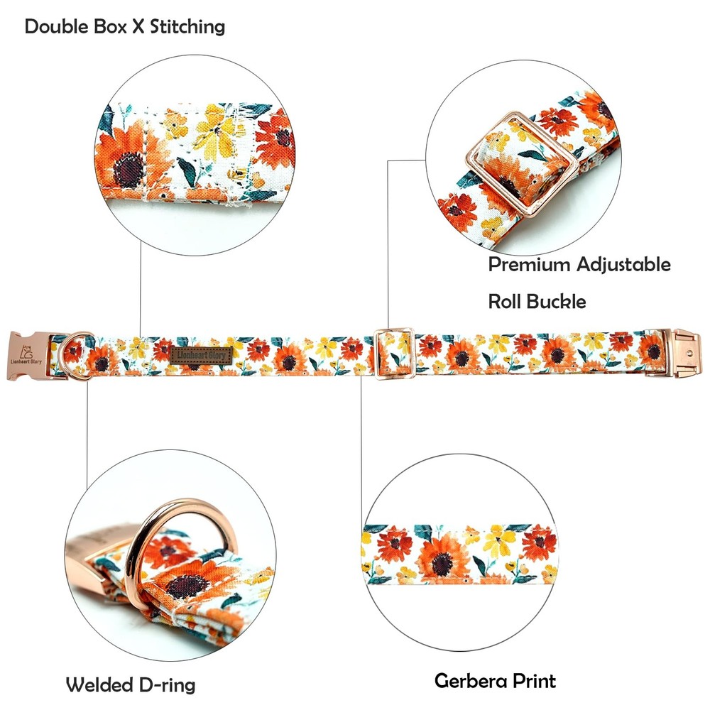Dog Collar Sunflower Print Spring Summer Adjustable Soft Durable Large Pet