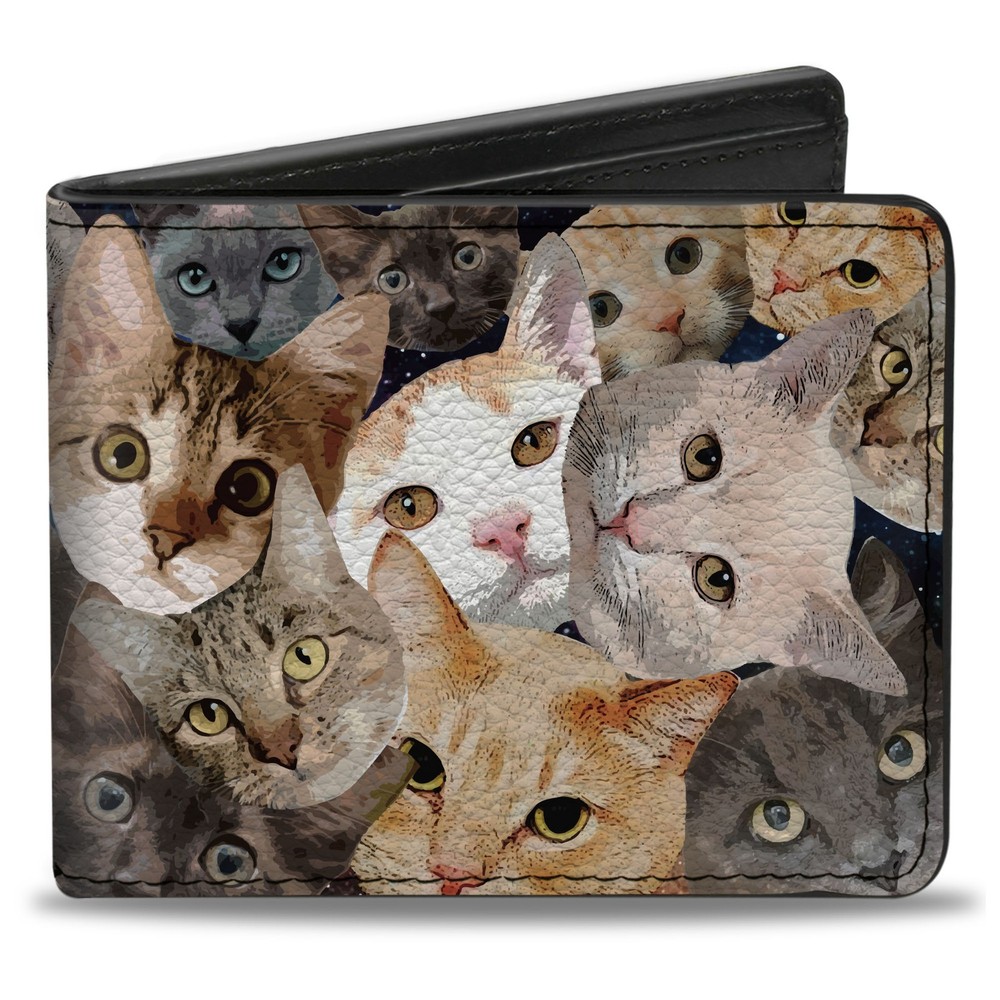 Bi-Fold Wallet Cat Faces Stacked