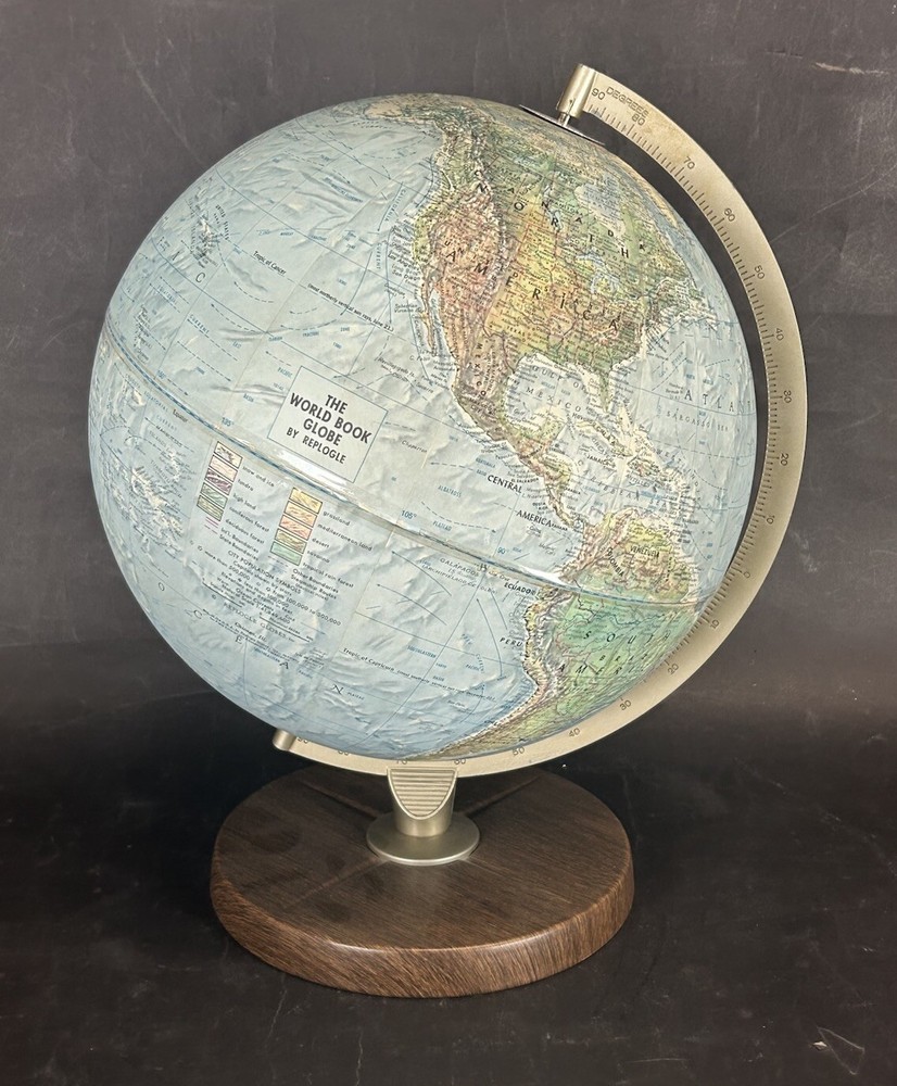 Vintage The World Book Raised Relief Globe Replogle 12”