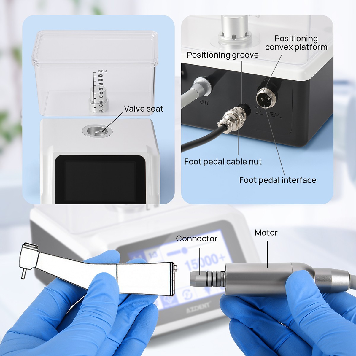 AZDENT Dental Electric Brushless LED Motor System Water Supply Touch Screen