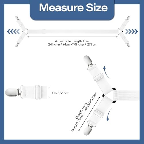 Bed Sheet Holder Straps Adjustable Sheet Fasteners Clips Keep Bedding 2 White